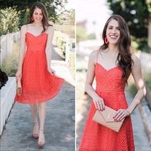 J. Crew Coral Orange Daisy Lace Eyelet Midi Dress